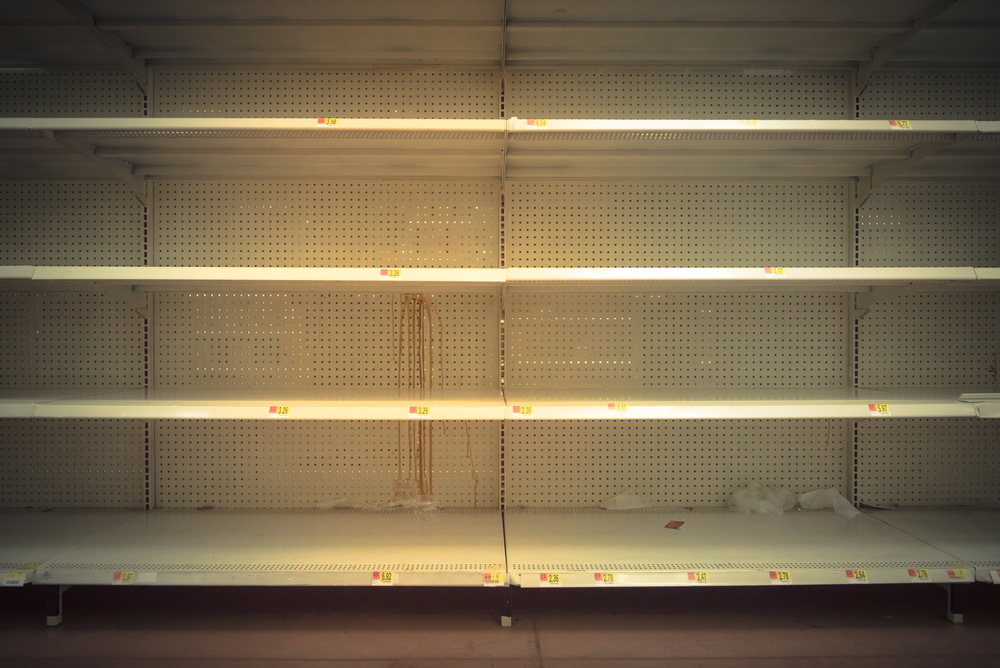 Empty,Shelves,In,Store,In,Humble,,Texas,Usa.,Supermarket,With Empty Shelves